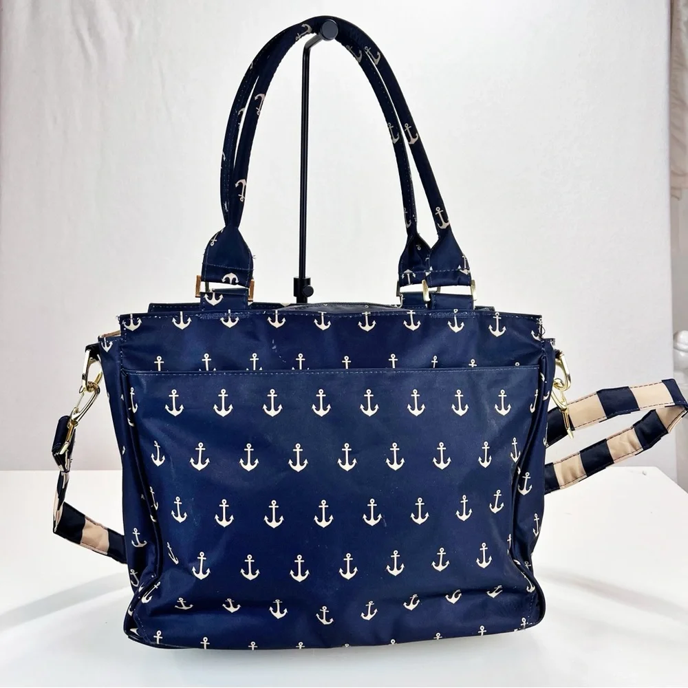 JuJuBe Diaper Bag Nautical Striped‎ w/Anchor Print Multi Compartment Baby Tote